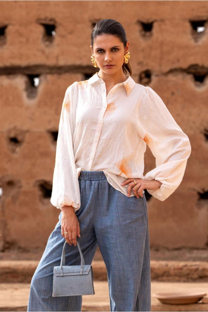 BLOUSE MET GRAFISCH PATROON 53223 20 Sand/Orange